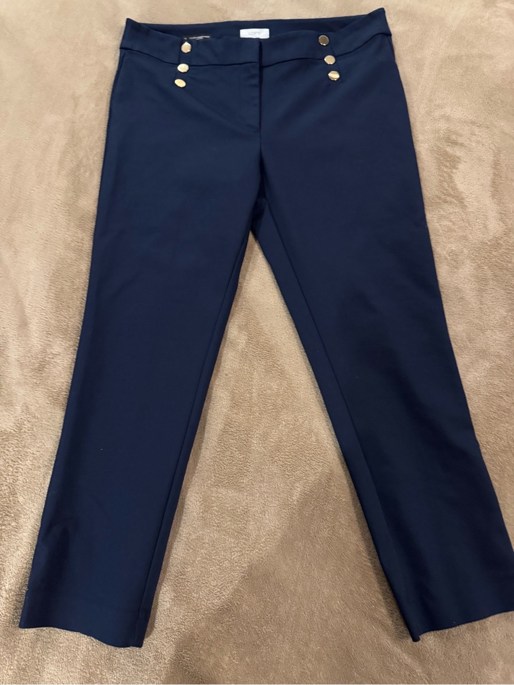 LOFT Navy Modern Skinny Ankle Sailor Pants Gold Buttons Size 14
